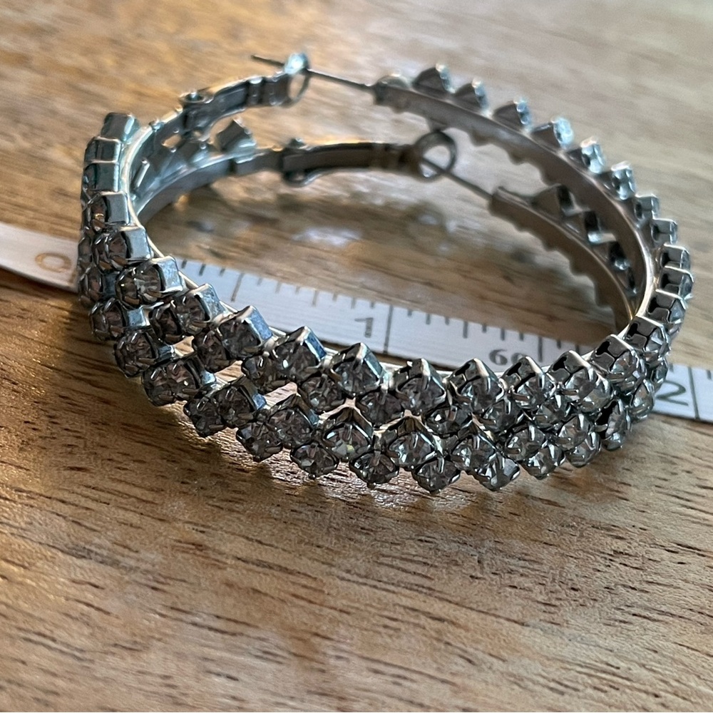 Gold, Silver, Rhinestone Hoop Earrings Set - Picture 7 of 8
